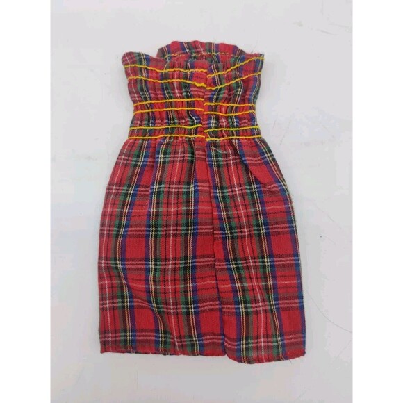 Vintage 1980 My First Barbie Strapless Red Plaid Dress #1913 Mattel Doll Fashion - Picture 2 of 6